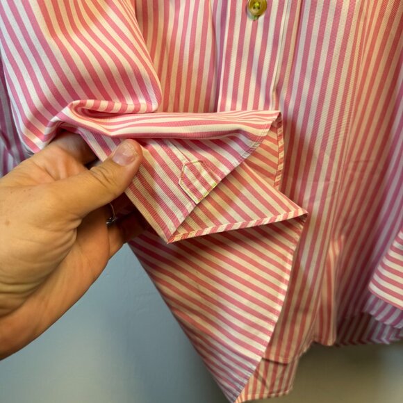 David Donahue Luxury Pink Stripe Cotton Shirt, Size M, Classic Fit - Picture 9 of 12